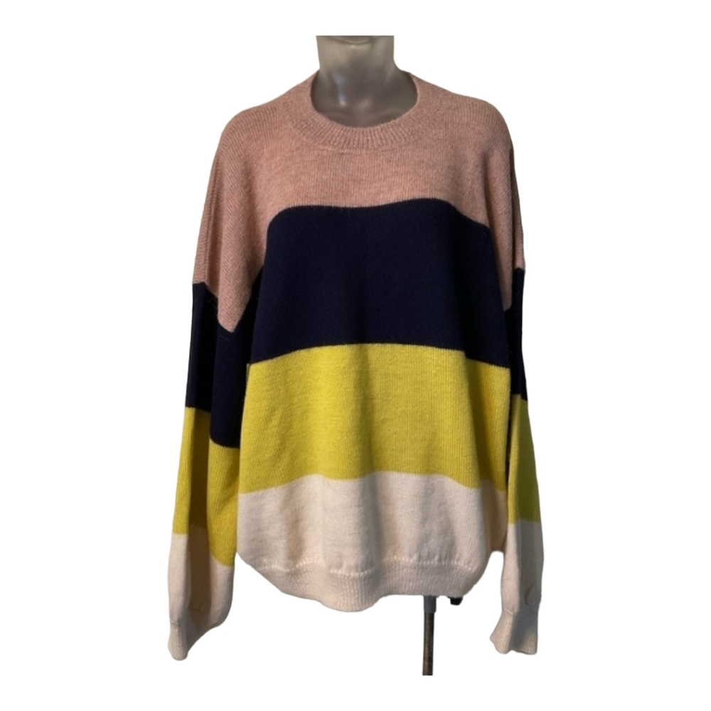 The Endery The Bold Stripe 100%Alpaca Pullover Sweater Size XL-XXL Colorblock